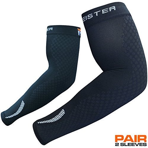 Meister HEX Graduated Compression Arm Sleeves PAIR for Basketball Football and All Sports Black Large